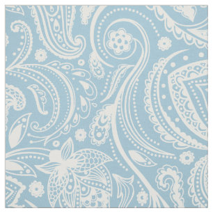 Witte Bloemen Paisley Over Custom Blauwe achtergro Stof