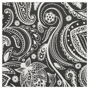 Witte Bloemen Paisley Over Custom Zwarte achtergro Stof