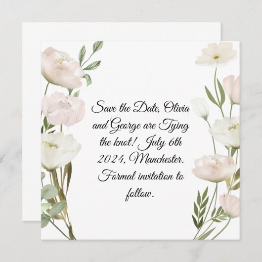 Witte bloemen Pampas gras groen succulent Save The Date (Voorkant / Achterkant)