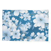 witte bloemen patroon, blauwe achtergrond, kussensloop (Achterkant)
