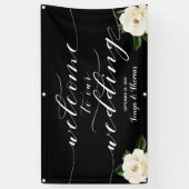 Witte Bloemen Pioenkalligrafie Welkom op onze brui Spandoek (Verticaal)