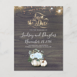 Witte Bloemen Pompoen Rustieke Herfst Save the Dat Aankondigingskaart