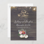 Witte Bloemen Pompoen Rustieke Herfst Save the Dat Aankondigingskaart (Voorkant / Achterkant)