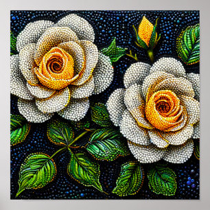 Witte bloemen punt kunst minimale pointillisme dec poster