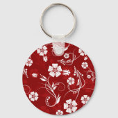 Witte bloemen rode achtergrond sleutelhanger (Voorkant)