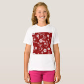 Witte bloemen rode achtergrond t-shirt (Voorkant volledig)