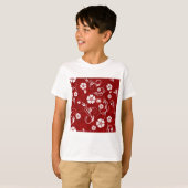 Witte bloemen rode achtergrond t-shirt (Voorkant volledig)