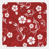 Witte bloemen rode achtergrond vierkante sticker (Voorkant)