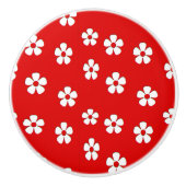 Witte bloemen rood keramische knop (Voorkant)