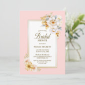 Witte Bloemen Roze Bruids Douche Uitnodiging (Staand voorkant)