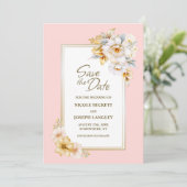 Witte Bloemen Roze Huwelijk Save the Date (Staand voorkant)