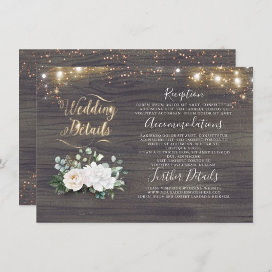 Witte Bloemen Rustieke Land Bruiloft Informatie Informatiekaartje (Voorkant / Achterkant)
