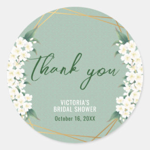 Witte Bloemen Salie Groen Gouden Lijst Ronde Sticker