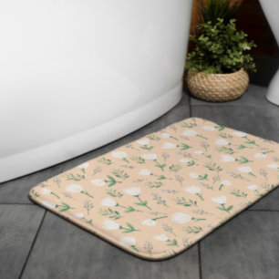 Witte bloemen Scandinavisch Badmat