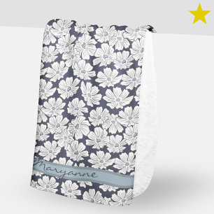 Witte Bloemen Schets Blauwe Schaduw Aangepaste Naa Sherpa Deken