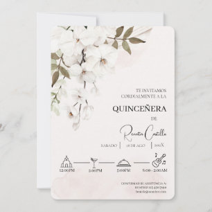 Witte Bloemen Spaanse quinceañera Kaart