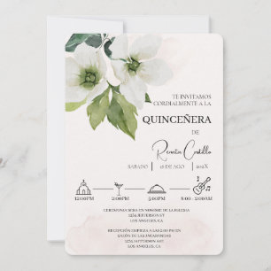 Witte Bloemen Spaanse quinceañera Uitnodiging