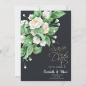 Witte bloemen sparen de datum save the date (Voorkant)