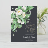 Witte bloemen sparen de datum save the date (Staand voorkant)