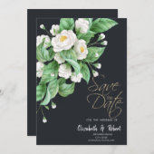Witte bloemen sparen de datum save the date (Voorkant / Achterkant)