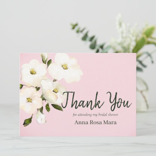 *~ Witte bloemen Strand Rozen Knoppen Bruidsdouche Bedankkaart (Staand voorkant)