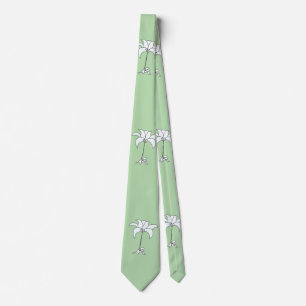 Witte Bloemen Tropisch Bord Groene Stropdas