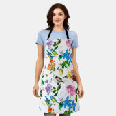 Witte bloemen, vogels, bijen, citroenen, vlinders schort (Gedragen)