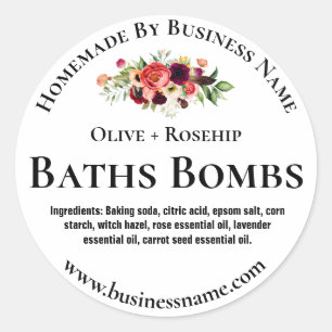 Witte Bloemen Waterverf badbomlabels Ronde Sticker