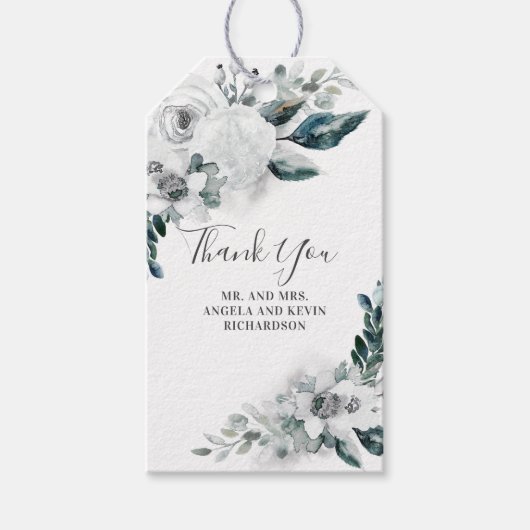Witte Bloemen Waterverf Bruiloft Cadeaulabel (Voorkant)