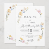 Witte Bloemen Waterverf Bruiloft Kaart (Voorkant / Achterkant)