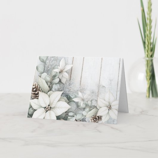 Witte Bloemen Waterverf Vrolijk Kerstfeest Feestdagen Kaart (Achterkant)