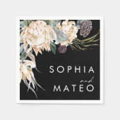 Witte Bloemen | Zwarte bruiloft servetten (Voorkant)