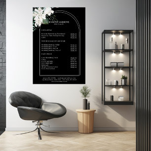 Witte Bloemen-Zwarte Salon Prijslijst Poster