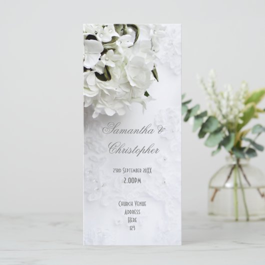 Witte bloemenbruid boeket kerk bruiloft programma (Staand voorkant)