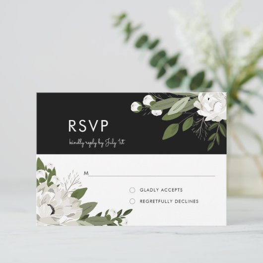 Witte bloemenbruiloft lente - RSVP (Staand voorkant)