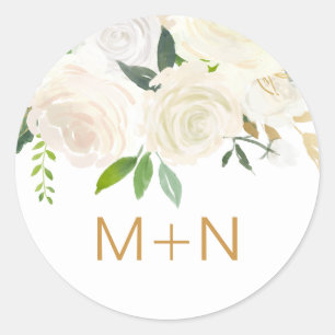 Witte bloemenbruiloft monogram envelop seal ronde sticker