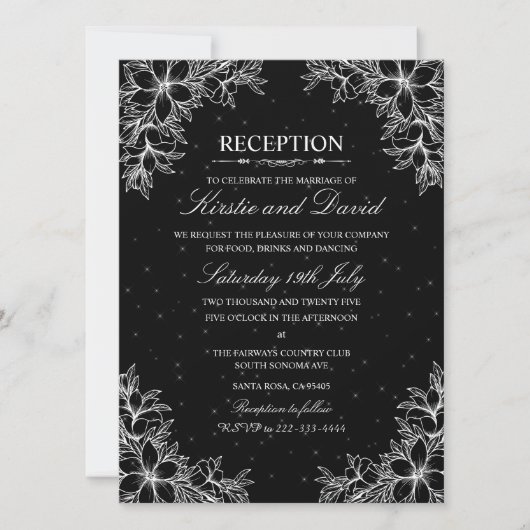 Witte bloemenbruiloft receptie kaart (Voorkant)