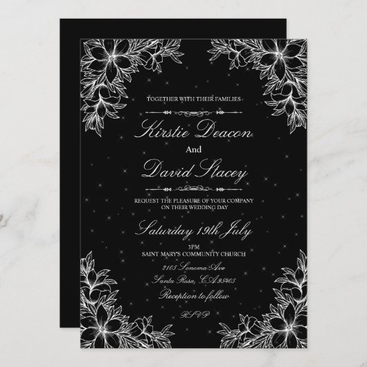 Witte bloemenbruiloft uitnodiging (Voorkant / Achterkant)