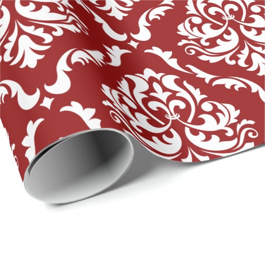 Witte bloemendamast patroon op rood cadeaupapier (Rol Hoek)