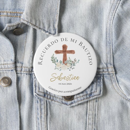 Witte bloemendoop ronde button 4,0 cm (In situ)