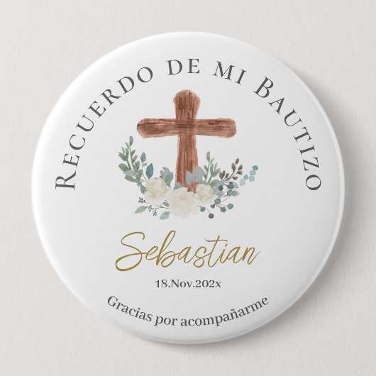 Witte bloemendoop ronde button 4,0 cm (Voorkant)