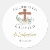 Witte bloemendoop Spaans Ronde Sticker (Voorkant)