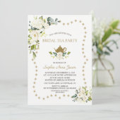 Witte bloemengoud glitters bruiloft theepartij kaart (Staand voorkant)