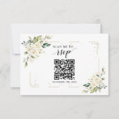 Witte bloemengoud QR-code Voeg uw URL-huwelijk toe RSVP Kaartje (Voorkant)