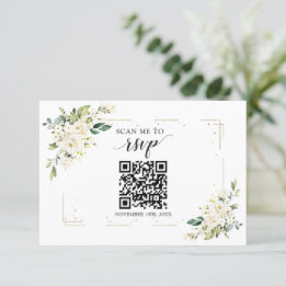 Witte bloemengoud QR-code Voeg uw URL-huwelijk toe RSVP Kaartje