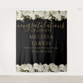 Witte bloemengoud script afstudeerfoto achtergrond wandkleed (Voorkant)