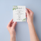 Witte bloemengroen bruiloft programma details flyer (Hand)