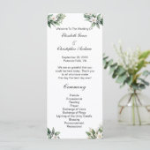 Witte bloemengroen traditioneel huwelijksprogramma menu (Staand voorkant)
