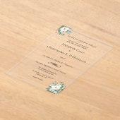 Witte bloemengroen traditionele formele bruiloft acryl uitnodigingen (Laagn)