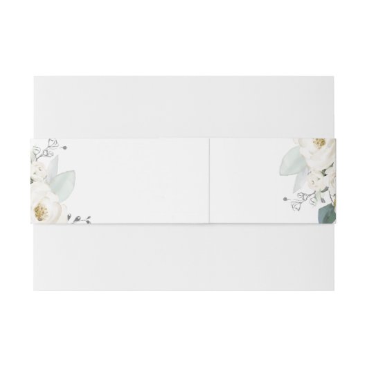Witte bloemengroene buikband uitnodigingen wikkel (Achterkant Voorbeeld)